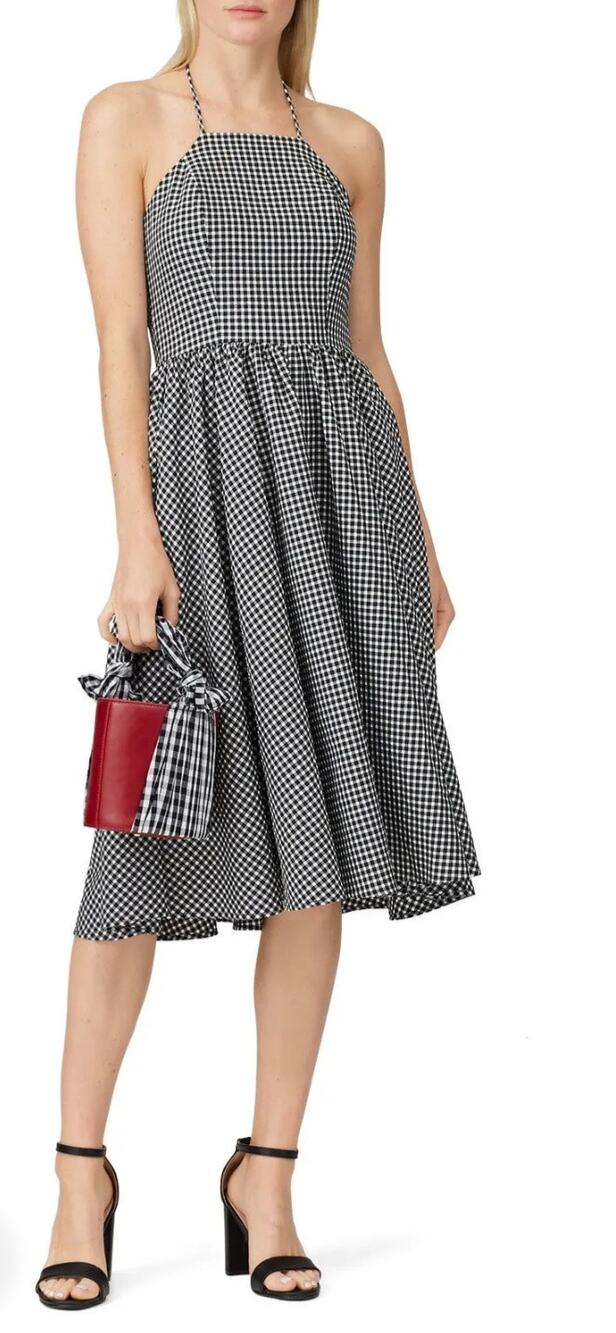Slate and Willow black and white gingham tie halter midi dress Size 4 Retro